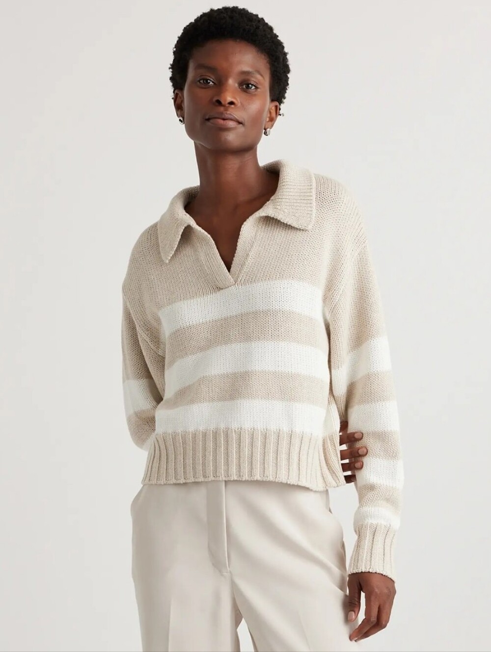 Quince 100% Organic Cropped Cotton Polo Sweater